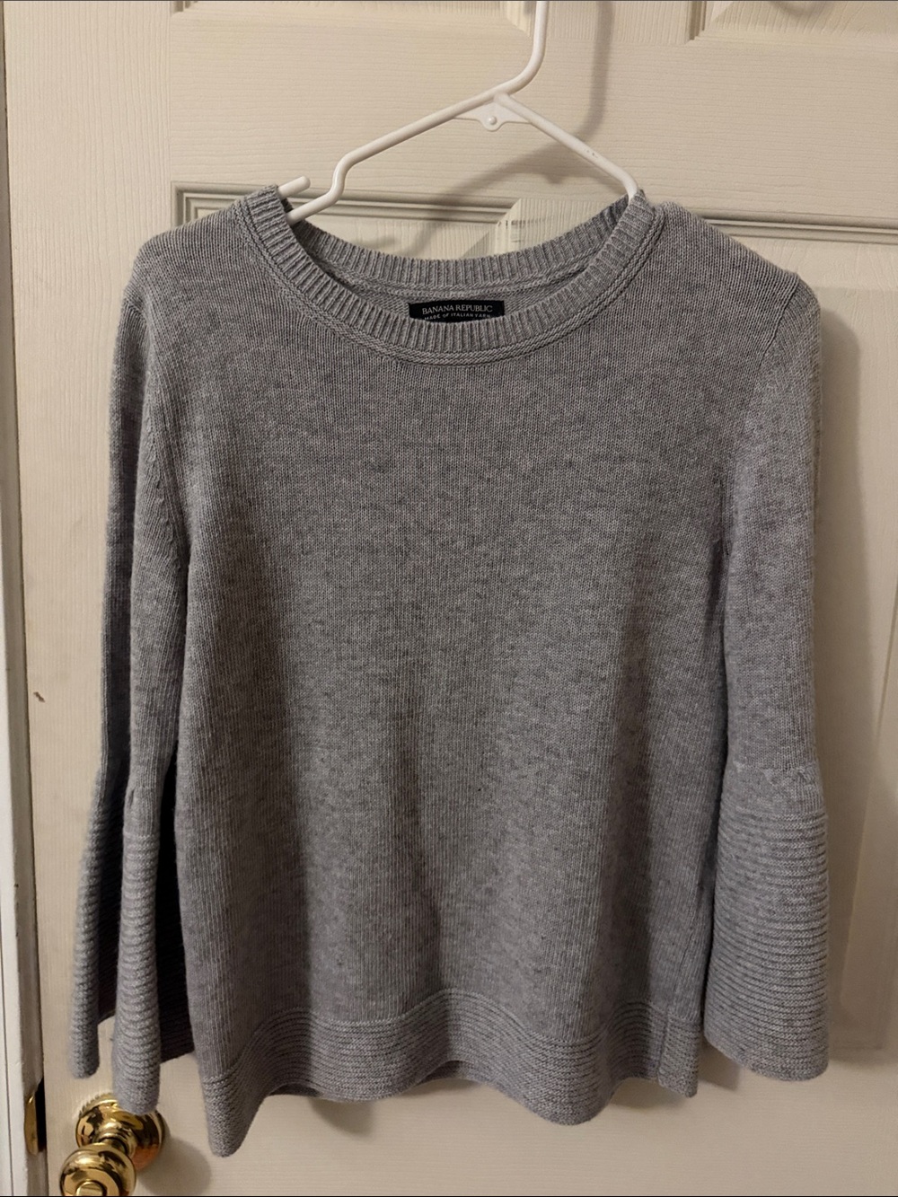Banana Republic Heather Gray Crewneck Knit Sweater with Bell Sleeves